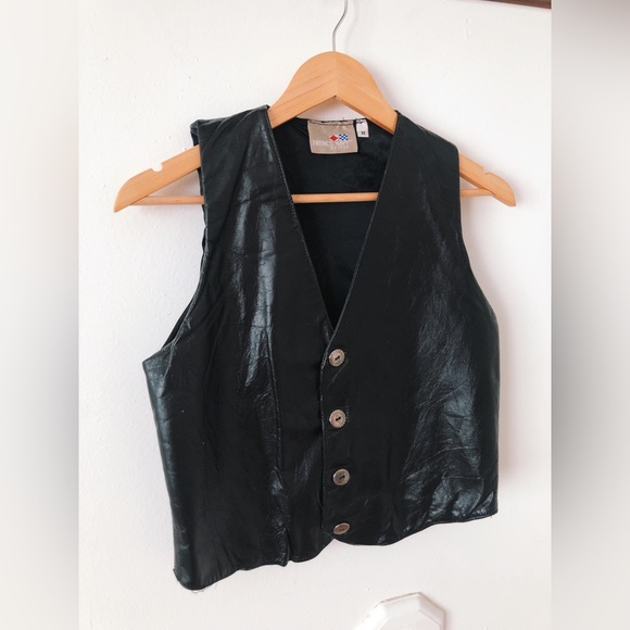 Vintage 80s 90s Leather Vest / Leather Button Up Top - Picture 3 of 4